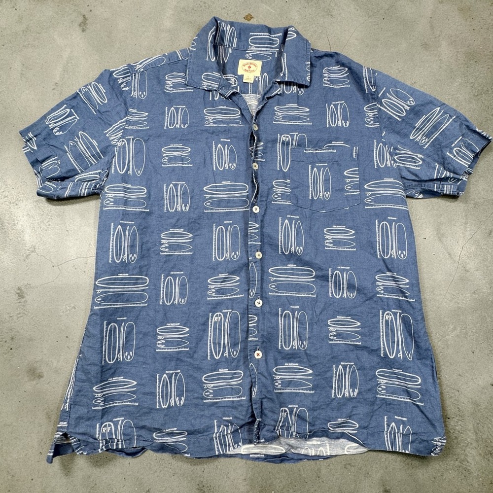 Brooks Brothers Red Fleece Shirt Mens Large Blue Linen Blend Surfboard Blueprint